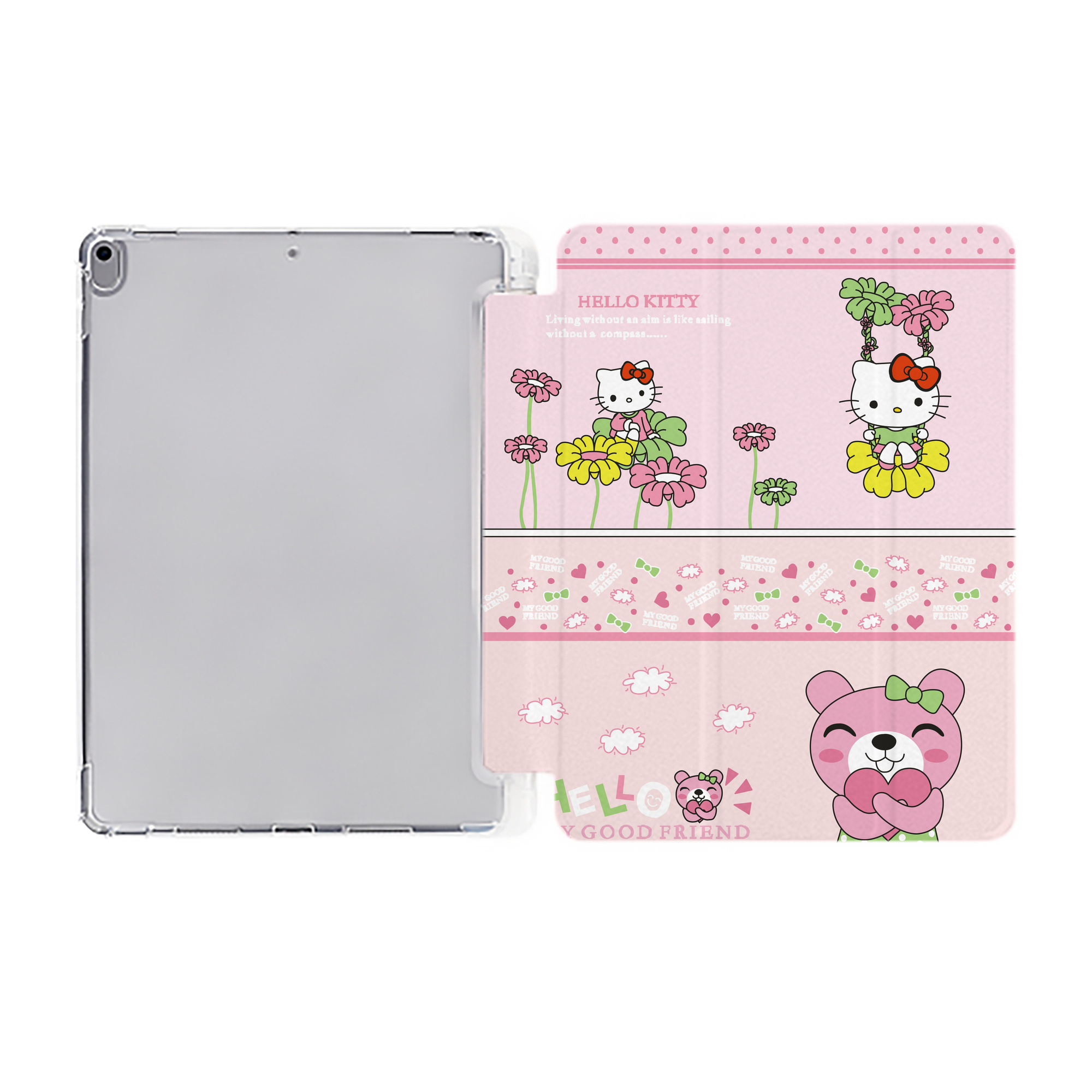 （画像用） Hello Kitty ハローキティ IPad ケース ペン収納付き 三つ折りスタンド PUレザー×シリコン 対応機種9.5/10.5/10.9インチ